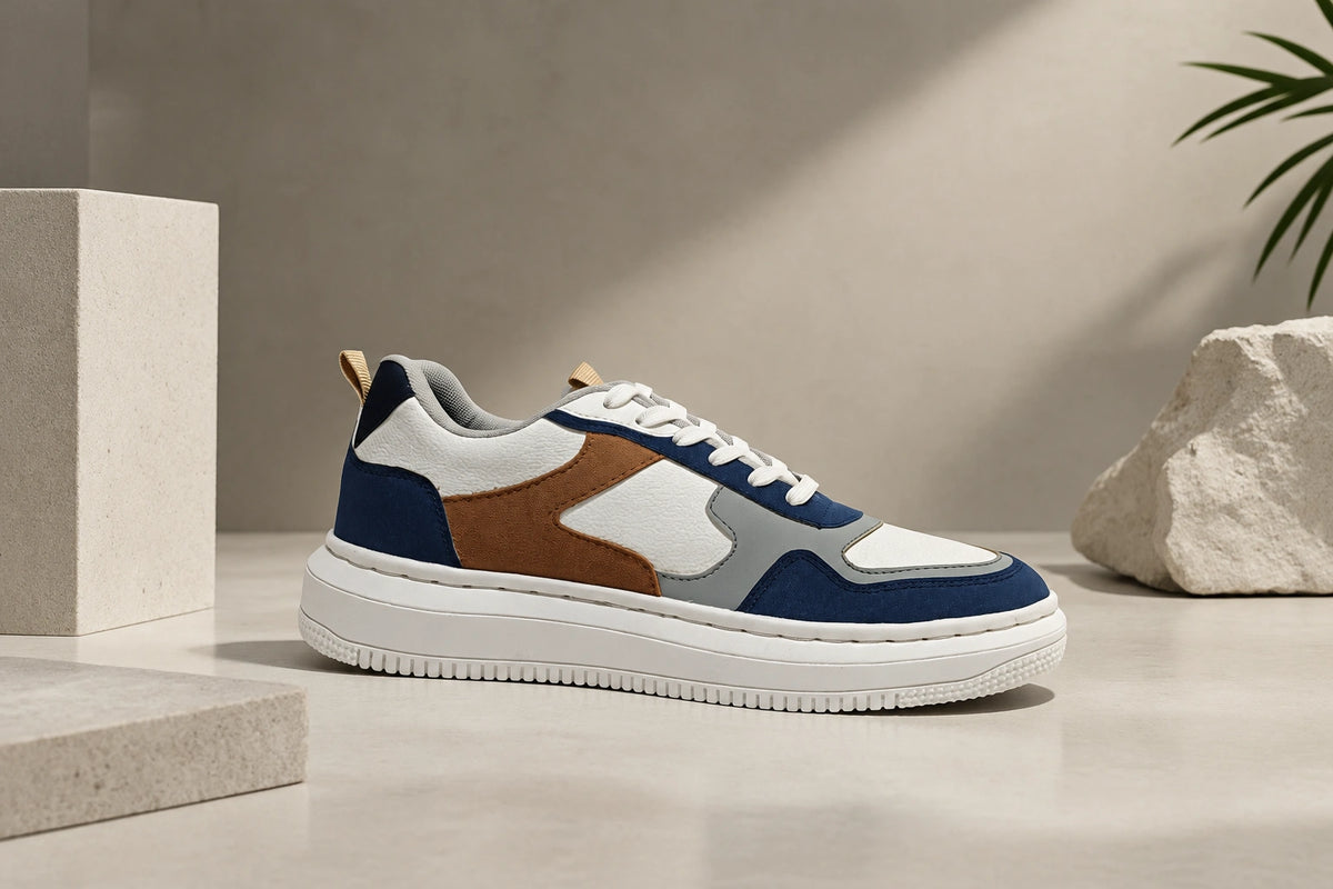 AVARA NEXUS Premium Casual Sneakers – White, Navy & Tan