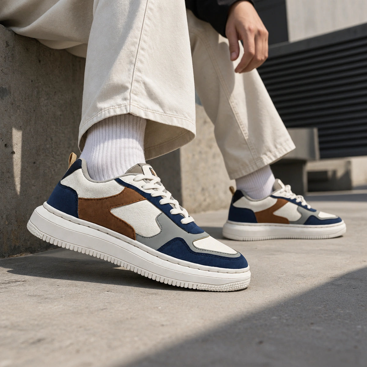 AVARA NEXUS Premium Casual Sneakers – White, Navy & Tan