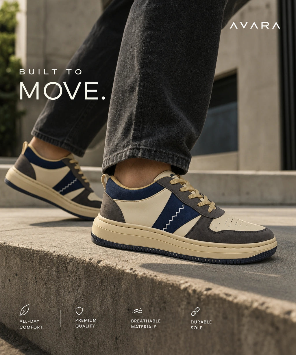 AVARA ROVE Premium Casual Sneakers | Beige Grey & Navy
