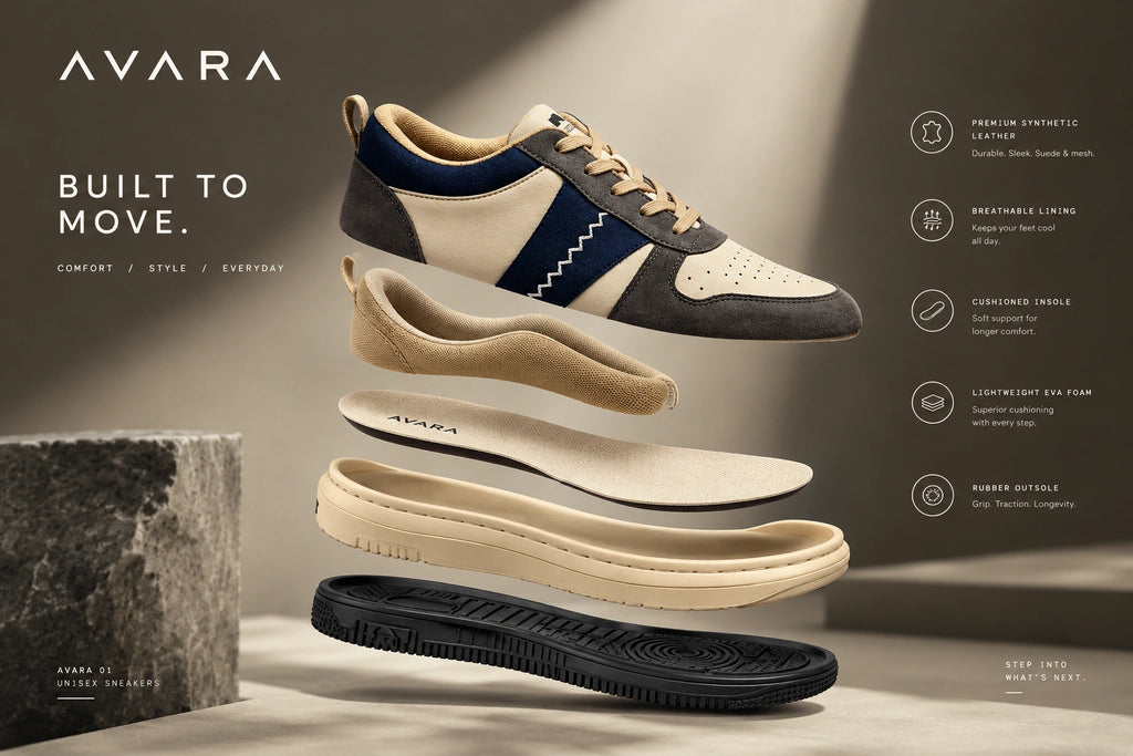 AVARA ROVE Premium Casual Sneakers | Beige Grey & Navy