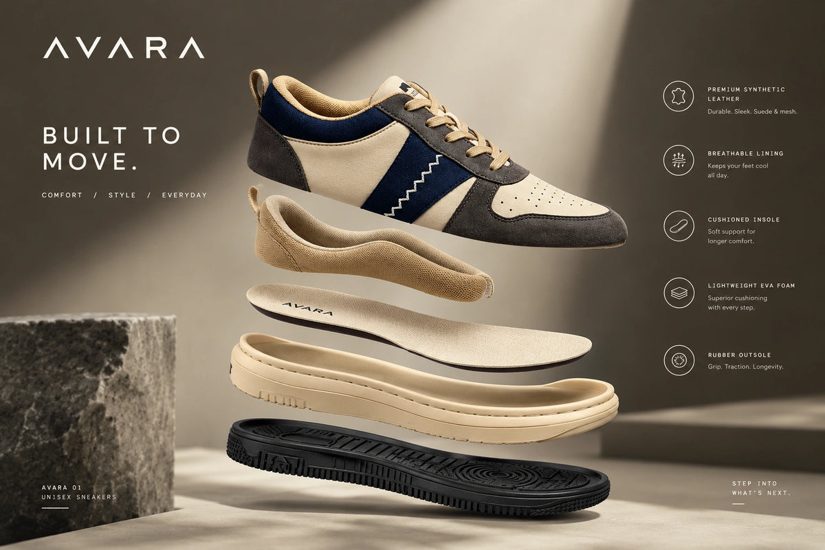 AVARA ROVE Premium Casual Sneakers | Beige Grey & Navy