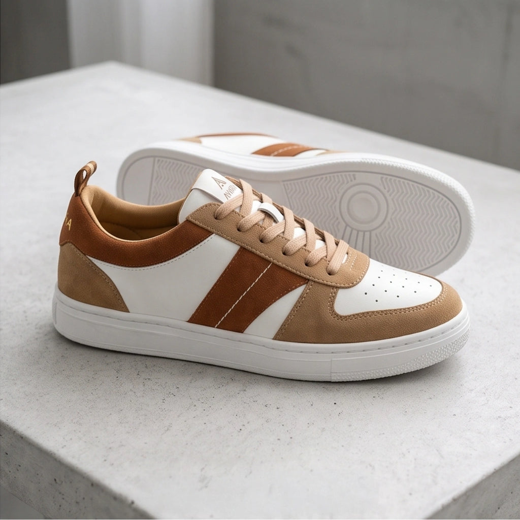AVARA ONE – Premium White & Tan Casual Sneakers for Men