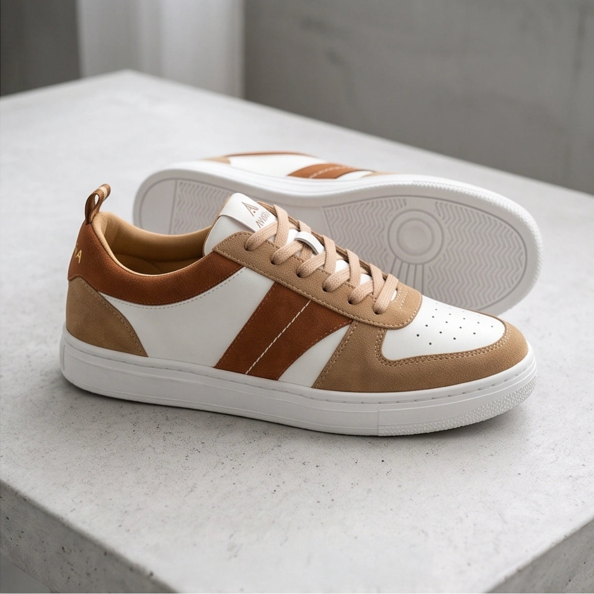 AVARA ONE – Premium White & Tan Casual Sneakers for Men