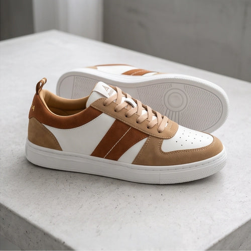 AVARA ONE – Premium White & Tan Casual Sneakers for Men