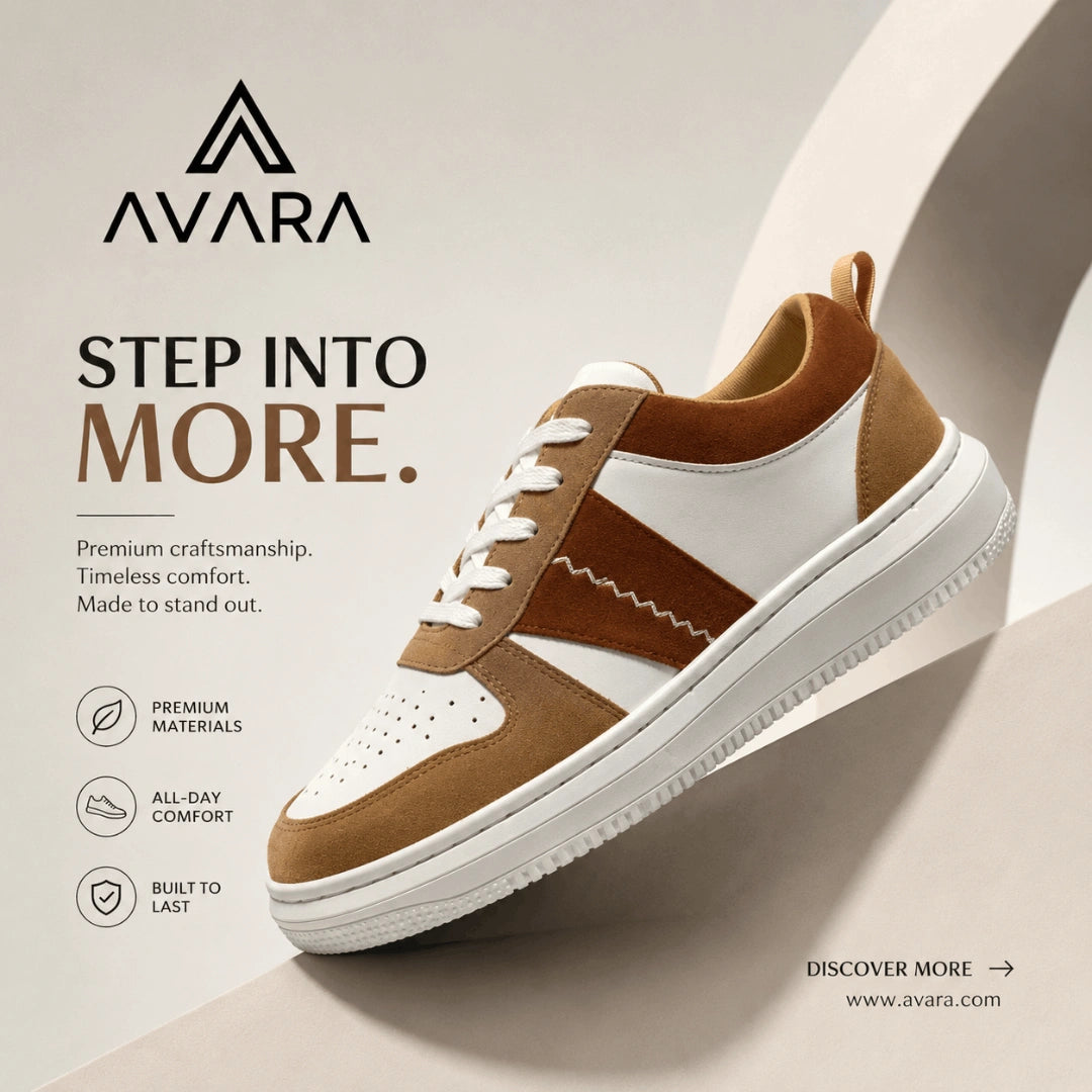 AVARA ONE – Premium White & Tan Casual Sneakers for Men