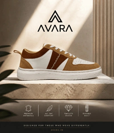 AVARA ONE – Premium White & Tan Casual Sneakers for Men