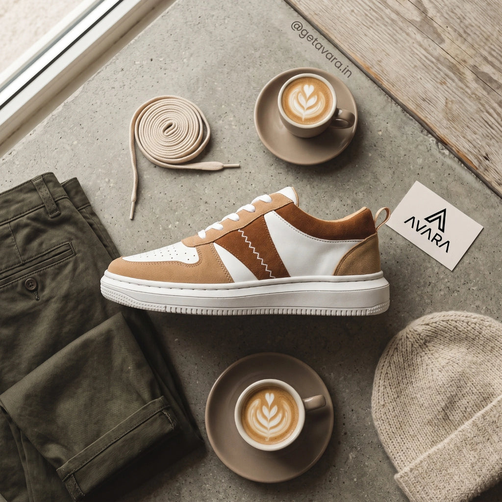 AVARA ONE – Premium White & Tan Casual Sneakers for Men