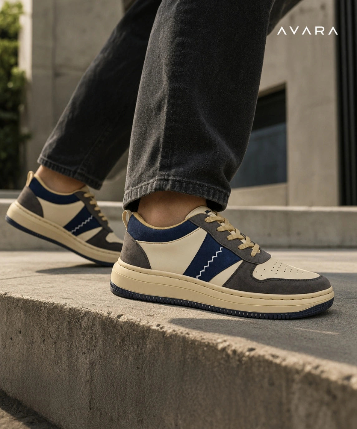 AVARA ROVE Premium Casual Sneakers | Beige Grey & Navy