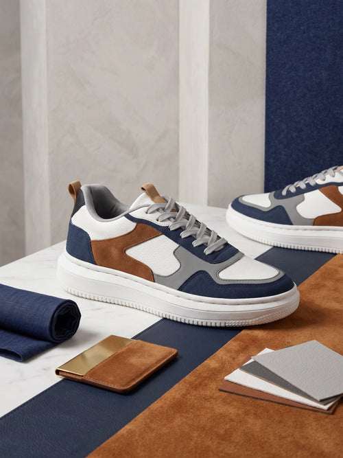 AVARA NEXUS Premium Casual Sneakers – White, Navy & Tan