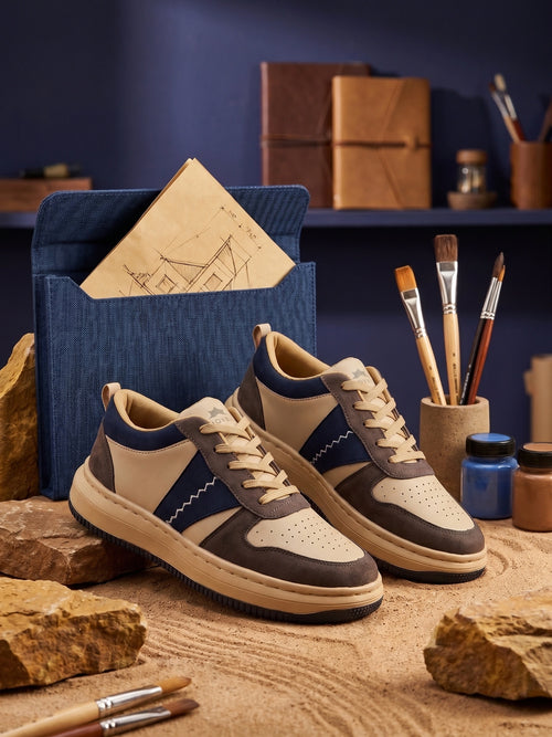 AVARA ROVE Premium Casual Sneakers | Beige Grey & Navy