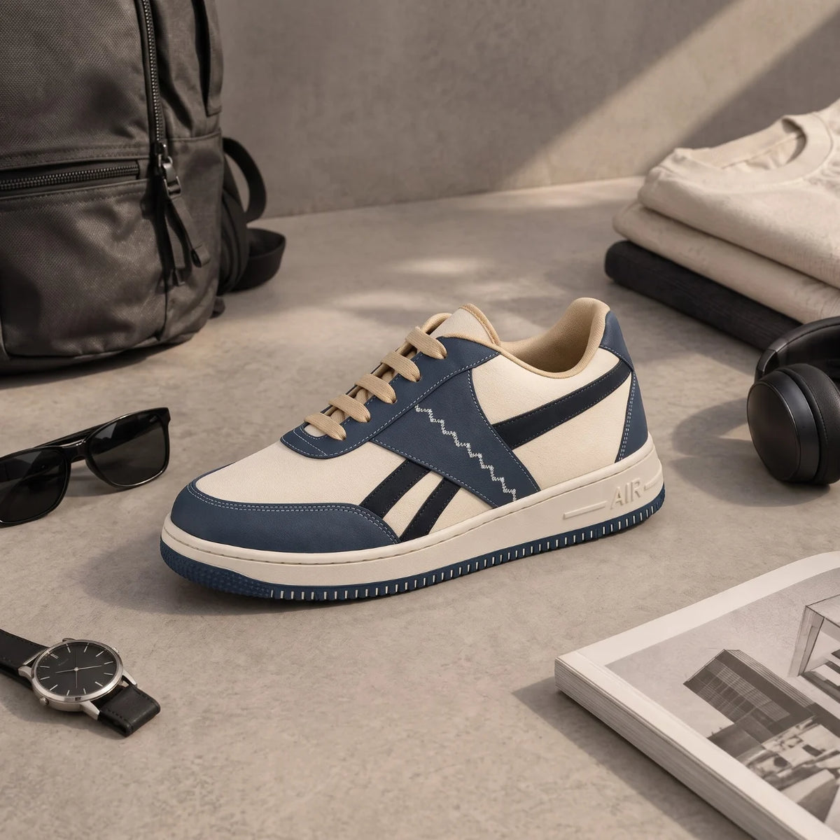 AVARA VANTA Premium Casual Sneakers | Beige Grey & Black