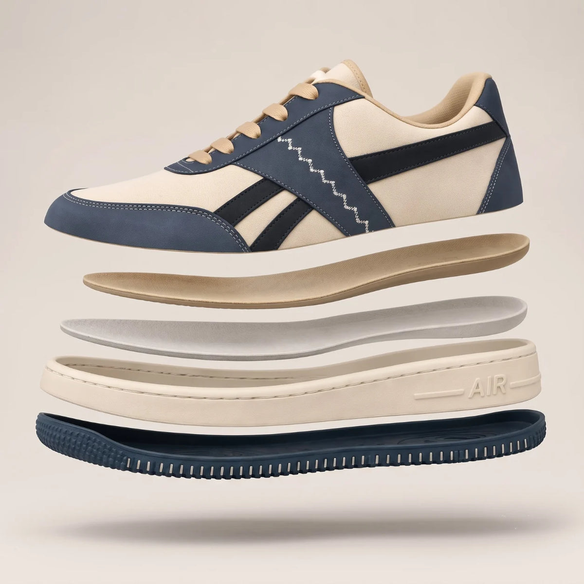 AVARA VANTA Premium Casual Sneakers | Beige Grey & Black